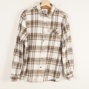 Customized Version Dubinik Long Sleeve Brushed Flannel Brown Button Shirt Sz L